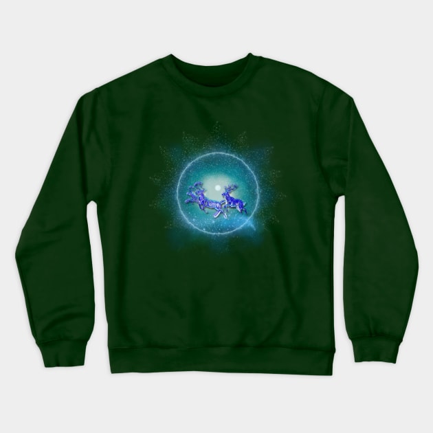 Christmas Collection Magic Reindeer flying in the Icy Glacial Winter Sky Crewneck Sweatshirt by Cristilena Lefter